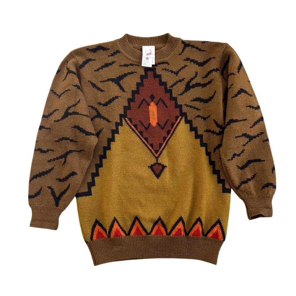 Vintage Y2K Unisex Mondi Wool Sweater Tribal Pattern Size 40 Crewneck Long Sleev